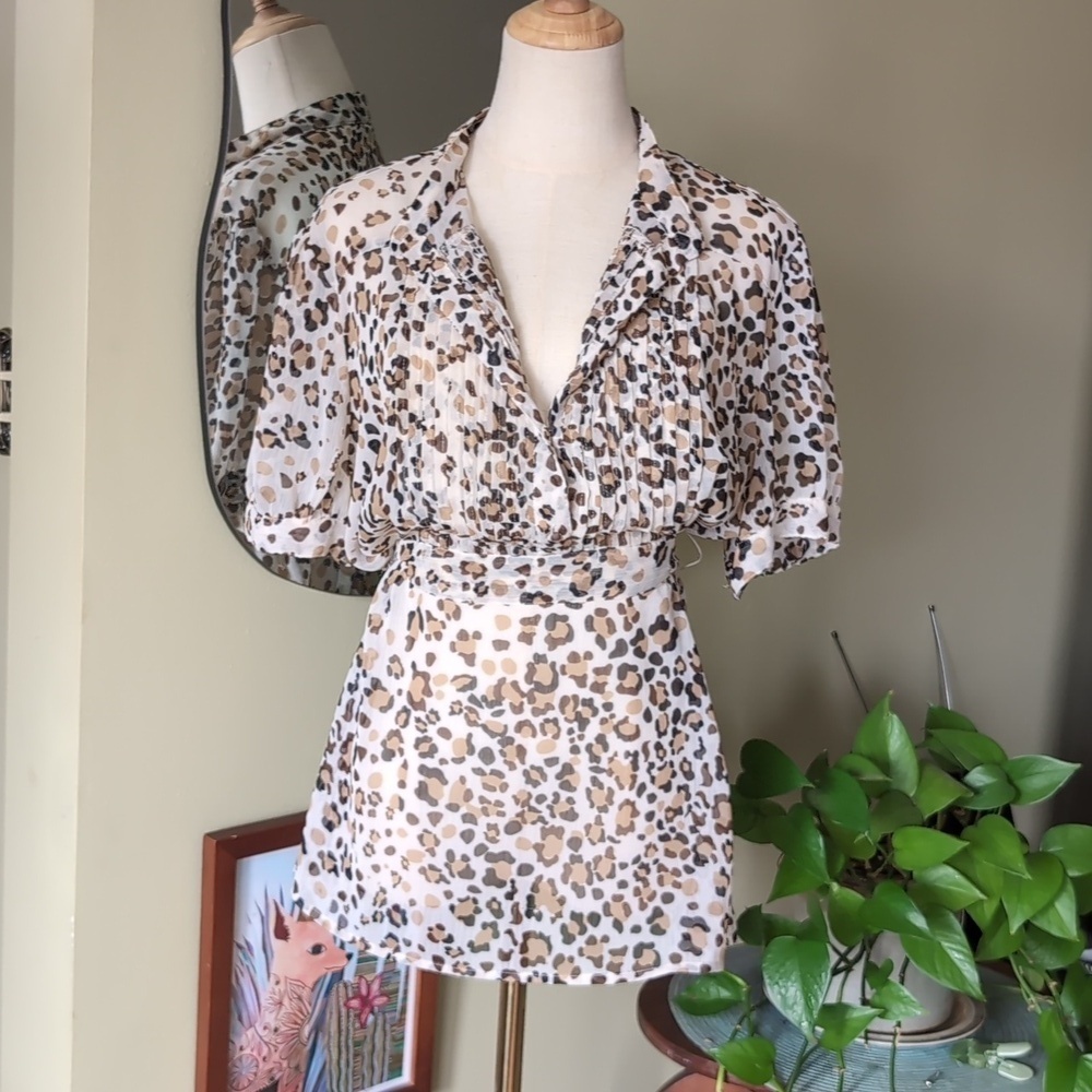Apt. 9 Leopard Print Pleated Surplice Blouse 1X GUC - Picture 1 of 13
